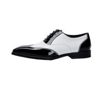 Ninepointninetynine Dress Shoes for Men Lace Up Square Toe Black and White Patchwork Two Tone Genunine Leather Anti-Slip Slip Resistant Rubber Sole Wedding(Size:9 UK)