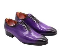 Ninepointninetynine Formal Dress Shoes for Men Lace Up Pointed Burnished Toe Brogue Genuine Leather Slip Resistant Rubber Sole Non Slip Party (Color : Purple, Size : 7.5 UK)
