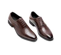 Ninepointninetynine Formal Dress Shoes for Men Lace Up Square Toe Genuine Leather Cap Toe Oxford Shoes Low Top Block Heel Non Slip Rubber Sole Classic(Brown,9 UK)