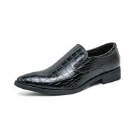 Ninepointninetynine Formal Dress Shoes for Men Slip On Pointed Toe Stone Pattern Vegan Leather Block Heel Anti-Slip Rubber Sole Working (Color : Black, Size : 9 UK)