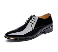 Ninepointninetynine Formal Shoes Dress Oxford for Men Lace Up Shiny Round Toe Derby Shoes Patent Leather Anti-Slip Low Top Non Slip Prom (Color : Black, Size : 8 UK)