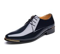 Ninepointninetynine Formal Shoes Dress Oxford for Men Lace Up Shiny Round Toe Derby Shoes Patent Leather Anti-Slip Low Top Non Slip Prom (Color : Blue, Size : 10 UK)