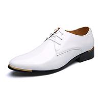Ninepointninetynine Formal Shoes Dress Oxford for Men Lace Up Shiny Round Toe Derby Shoes Patent Leather Anti-Slip Low Top Non Slip Prom (Color : White, Size : 10.5 UK)