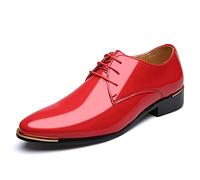 Ninepointninetynine Formal Shoes Dress Oxford for Men Lace Up Shiny Round Toe Derby Shoes Patent Leather Anti-Slip Low Top Non Slip Prom (Color : Black Mix Red, Size : 10 UK)
