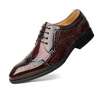 Ninepointninetynine Formal Shoes Dress Oxford for Men Lace Up Square Toe PU Leather Brogue Embossed Wingtips Derby Shoes Rubber Sole Block Heel Non Slip Low Top Wedding (Color : Red, Size : 9 UK)
