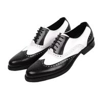 Ninepointninetynine Formal Shoes for Men Lace Up Brogue Embossed Wing tip PU Leather Two Tone Oxford Shoes Low Top Slip Resistant Anti-Slip Rubber Sole Block Heel (Color : Black White, Size : 7 UK)