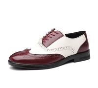 Ninepointninetynine Formal Shoes for Men Lace Up Brogue Embossed Wing tip PU Leather Two Tone Oxford Shoes Low Top Slip Resistant Anti-Slip Rubber Sole Block Heel (Color : Red White, Size : 9.5 UK)