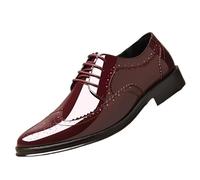 Ninepointninetynine Formal Shoes for Men Lace Up Pointed Toe Brogue Embossed Wing tip Patent Leather Derby Shoes Anti-Slip Non Slip Rubber Sole Low Top Party(Color:Claret,Size:9.5 UK)