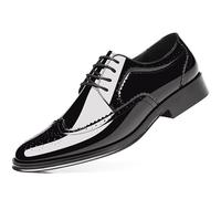 Ninepointninetynine Formal Shoes for Men Lace Up Pointed Toe Brogue Embossed Wing tip Patent Leather Derby Shoes Anti-Slip Non Slip Rubber Sole Low Top Party(Color:Black,Size:6 UK)
