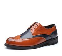 Ninepointninetynine Formal Shoes for Men Lace Up Two Tone Brogue Embossed Wing tip Derby Shoes PU Leather Anti-Slip Low Top Rubber Sole Block Heel Slip Resistant Wedding(Brown,8 UK)
