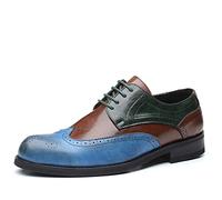 Ninepointninetynine Formal Shoes for Men Lace Up Two Tone Brogue Embossed Wing tip Derby Shoes PU Leather Anti-Slip Low Top Rubber Sole Block Heel Slip Resistant Wedding(Blue,6.5 UK)