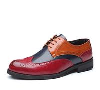 Ninepointninetynine Formal Shoes for Men Lace Up Two Tone Brogue Embossed Wing tip Derby Shoes PU Leather Anti-Slip Low Top Rubber Sole Block Heel Slip Resistant Wedding(Red,9.5 UK)