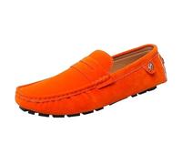 Ninepointninetynine Loafers for Men Round Toe Suede Vamp Penny Driving Loafers Comfortable Flexible Flat Heel Fashion Casual Slip On(Color:Orange,Size:9 UK)