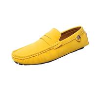 Ninepointninetynine Loafers for Men Round Toe Suede Vamp Penny Driving Loafers Comfortable Flexible Flat Heel Fashion Casual Slip On(Color:Yellow,Size:6 UK)