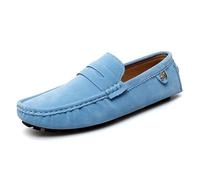 Ninepointninetynine Loafers for Men Round Toe Suede Vamp Penny Driving Loafers Comfortable Flexible Flat Heel Fashion Casual Slip On(Color:Light Blue,Size:9.5 UK)
