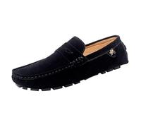 Ninepointninetynine Loafers for Men Round Toe Suede Vamp Penny Driving Loafers Comfortable Flexible Flat Heel Fashion Casual Slip On(Color:Black,Size:8 UK)