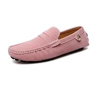 Ninepointninetynine Loafers for Men Round Toe Suede Vamp Penny Driving Loafers Comfortable Flexible Flat Heel Fashion Casual Slip On(Color:Pink,Size:10.5 UK)