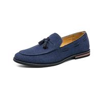 Ninepointninetynine Loafers for Men Round Toe Suede Vamp with Tassel Loafer Shoes Flat Heel Lightweight Comfortable Wedding Slip-on (Color : Blue, Size : 7 UK)