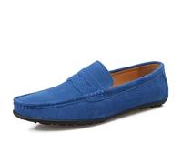 Ninepointninetynine Mens Loafers Apron Toe Suede Vamp Solid Color Penny Loafer Shoe Slip Resistant Flat Heel Flexible Walking Slip-ons (Color : Royal Blue, Size : 11 UK)