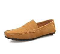 Ninepointninetynine Mens Loafers Apron Toe Suede Vamp Solid Color Penny Loafer Shoe Slip Resistant Flat Heel Flexible Walking Slip-ons (Color : Light Brown, Size : 11 UK)