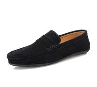 Ninepointninetynine Mens Loafers Apron Toe Suede Vamp Solid Color Penny Loafer Shoe Slip Resistant Flat Heel Flexible Walking Slip-ons (Color : Black, Size : 8 UK)