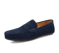 Ninepointninetynine Mens Loafers Apron Toe Suede Vamp Solid Color Penny Loafer Shoe Slip Resistant Flat Heel Flexible Walking Slip-ons (Color : Deep Blue, Size : 7 UK)