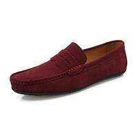 Ninepointninetynine Mens Loafers Apron Toe Suede Vamp Solid Color Penny Loafer Shoe Slip Resistant Flat Heel Flexible Walking Slip-ons (Color : Red, Size : 10.5 UK)