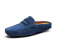 Ninepointninetynine Men's Loafers Nubuck Leather Mule Slippers Sandals Penny Loafers Backless Slip Resistant Lightweight Flat Heel Walking Fashion Slip-ons (Color : Blue, Size : 9.5 UK)
