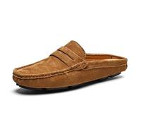 Ninepointninetynine Men's Loafers Nubuck Leather Mule Slippers Sandals Penny Loafers Backless Slip Resistant Lightweight Flat Heel Walking Fashion Slip-ons (Color : Brown, Size : 7.5 UK)