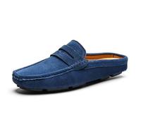 Ninepointninetynine Men's Loafers Nubuck Leather Mule Slippers Sandals Penny Loafers Backless Slip Resistant Lightweight Flat Heel Walking Fashion Slip-ons (Color : Blue, Size : 7.5 UK)