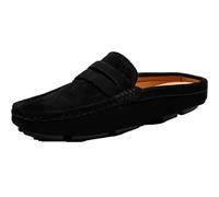 Ninepointninetynine Men's Loafers Nubuck Leather Mule Slippers Sandals Penny Loafers Backless Slip Resistant Lightweight Flat Heel Walking Fashion Slip-ons (Color : Black, Size : 7.5 UK)