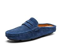 Ninepointninetynine Men's Loafers Nubuck Leather Mule Slippers Sandals Penny Loafers Backless Slip Resistant Lightweight Flat Heel Walking Fashion Slip-ons (Color : Blue Hollow out, Size : 10 UK)