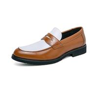 Ninepointninetynine Mens Loafers Shoe Round Toe Vegan Leather Two Tone Penny Loafers Comfortable Resistant Anti-Slip Wedding Outdoor Slip On(Yellow and White,7 UK)