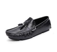 Ninepointninetynine Mens Shoe Men's Loafers Moccasins Leather Driving Loafers with Tassel Flat Heel Anti-Slip Flexible Prom Slip On (Color : Black, Size : 8 UK)