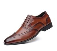 Ninepointninetynine Oxford Dress Shoes for Men Lace Up Brogue Embossed Wing-tip Round Toe PU Leather Low Top Slip Resistant Rubber Sole Non Slip Anti-Slip Party(Brown,10.5 UK)