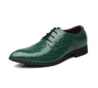 Ninepointninetynine Oxford Dress Shoes for Men Lace Up Pointed Toe PU Leather Stone Pattern Derby Shoes Block Heel Resistant Non Slip Classic (Color : Green, Size : 11 UK)