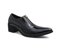 Ninepointninetynine Oxford Dress Shoes for Men Slip On Pointed Toe Patent Leather with Zipper High Heel Slip Resistant Rubber Sole Block Heel Outdoor(Black,9 UK)