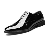 Ninepointninetynine Oxford Formal Shoes for Men Lace Up Pointed Toe PU Leather Shiny Oxford Shoes Non Slip Low Top Block Heel Rubber Sole Wedding(Color:Black,Size:11 UK)