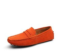 Ninepointninetynine Shoes Smoking Loafer for Men Suede Vamp Stitching Details Genuine Leather Flexible Flat Heel Resistant Comfortable Casual Slip on (Color : Orange, Size : 10.5 UK)