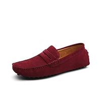 Ninepointninetynine Shoes Smoking Loafer for Men Suede Vamp Stitching Details Genuine Leather Flexible Flat Heel Resistant Comfortable Casual Slip on (Color : Wine Red, Size : 9.5 UK)