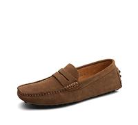 Ninepointninetynine Shoes Smoking Loafer for Men Suede Vamp Stitching Details Genuine Leather Flexible Flat Heel Resistant Comfortable Casual Slip on (Color : Khaki, Size : 12 UK)