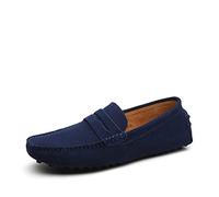 Ninepointninetynine Shoes Smoking Loafer for Men Suede Vamp Stitching Details Genuine Leather Flexible Flat Heel Resistant Comfortable Casual Slip on (Color : Dark Blue, Size : 8 UK)