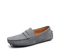Ninepointninetynine Shoes Smoking Loafer for Men Suede Vamp Stitching Details Genuine Leather Flexible Flat Heel Resistant Comfortable Casual Slip on (Color : Grau, Size : 10 UK)