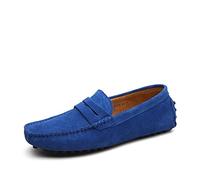 Ninepointninetynine Shoes Smoking Loafer for Men Suede Vamp Stitching Details Genuine Leather Flexible Flat Heel Resistant Comfortable Casual Slip on (Color : Royal Blue, Size : 9 UK)