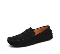 Ninepointninetynine Shoes Smoking Loafer for Men Suede Vamp Stitching Details Genuine Leather Flexible Flat Heel Resistant Comfortable Casual Slip on (Color : Black, Size : 11 UK)