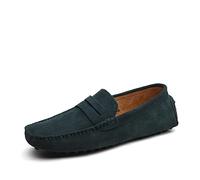 Ninepointninetynine Shoes Smoking Loafer for Men Suede Vamp Stitching Details Genuine Leather Flexible Flat Heel Resistant Comfortable Casual Slip on (Color : Dark Green, Size : 5.5 UK)