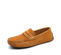 Ninepointninetynine Shoes Smoking Loafer for Men Suede Vamp Stitching Details Genuine Leather Flexible Flat Heel Resistant Comfortable Casual Slip on (Color : Light Brown, Size : 8 UK)