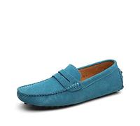 Ninepointninetynine Shoes Smoking Loafer for Men Suede Vamp Stitching Details Genuine Leather Flexible Flat Heel Resistant Comfortable Casual Slip on (Color : Sky Blue, Size : 11.5 UK)