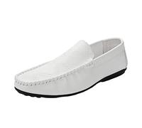 Ninepointninetynine Smoking Loafer Shoes for Men Moccasins Shoes Simple Solid Color Leather Flexible Soft Resistant Flat Heel Driving Slip On (Color : White, Size : 8 UK)