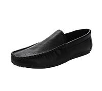 Ninepointninetynine Smoking Loafer Shoes for Men Moccasins Shoes Simple Solid Color Leather Flexible Soft Resistant Flat Heel Driving Slip On (Color : Black, Size : 9 UK)